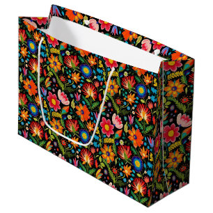 Cute tiled Mexican fiesta flowers Large Gift Bag
