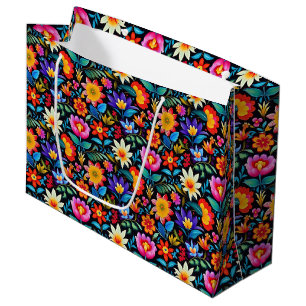 Cute tiled Mexican fiesta flowers  Large Gift Bag