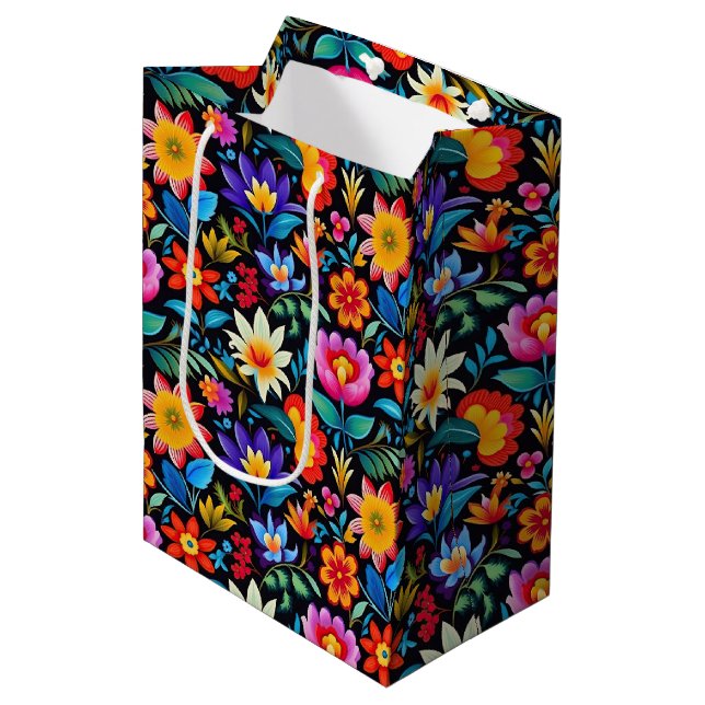 Cute tiled Mexican fiesta flowers  Medium Gift Bag (Front Angled)