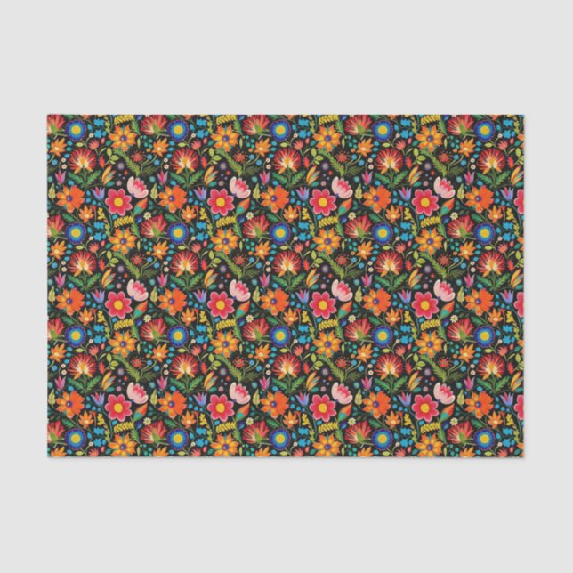 Cute tiled Mexican fiesta flowers  Tissue Paper (Front)