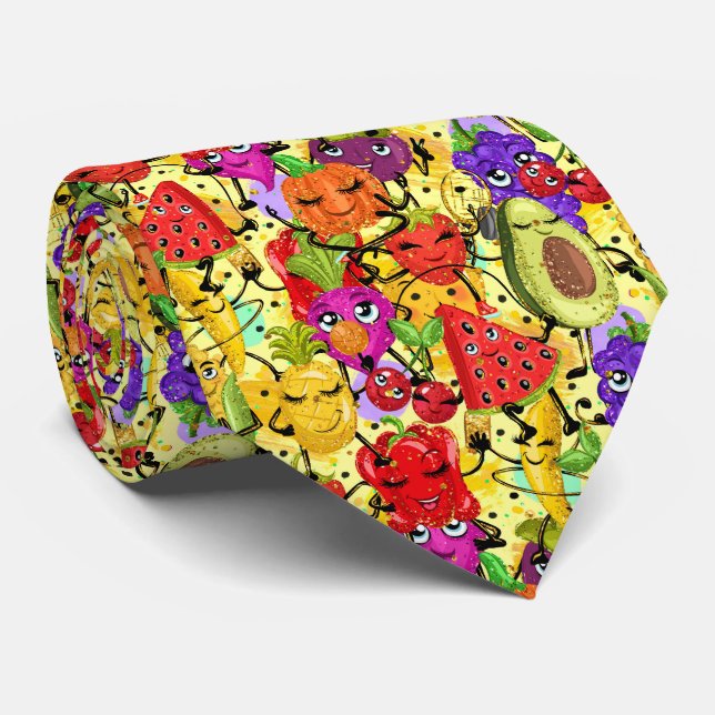 Cute tiled mixed fruit pattern tie (Rolled)