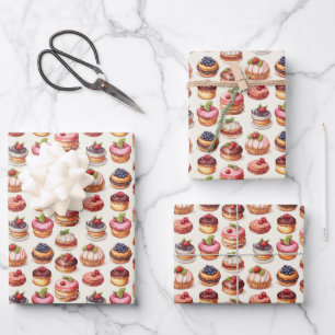 Cute tiled mixed pastry party  wrapping paper sheet