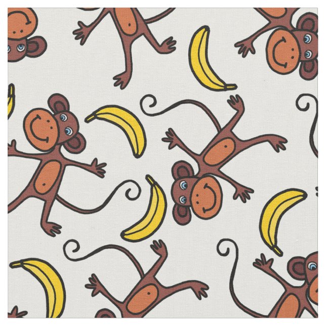 cute tiled monkeys and bananas pattern fabric (Close Up)
