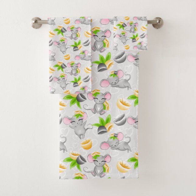 cute tiled mouse lovers bath towel set (Insitu)