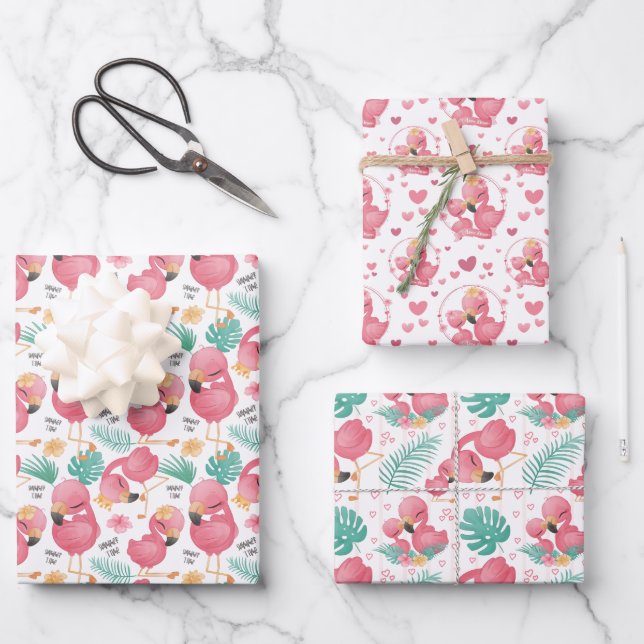 cute tiled Mummy baby girl pink flamingo  Wrapping Paper Sheet (Front)