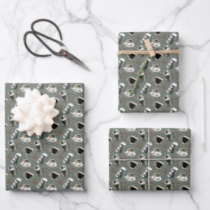 Cute tiled pattern coffee beans wrapping paper sheet
