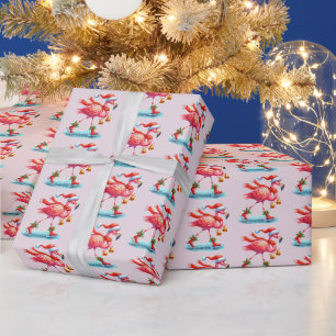 Cute tiled pink flamingo beach Christmas Wrapping Paper