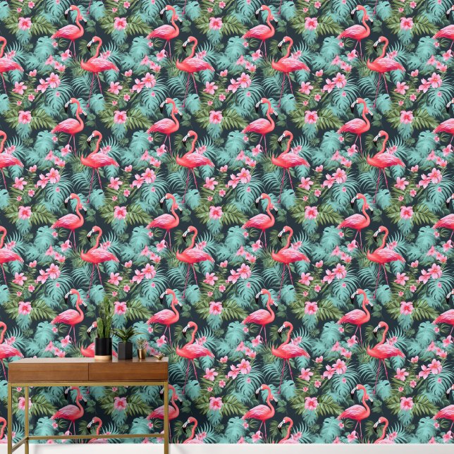 Cute tiled pink flamingo pattern  wallpaper (Hallway)