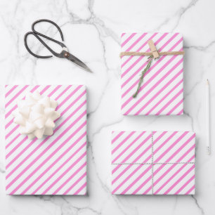 Cute tiled pink white stripe pattern girls wrapping paper sheet