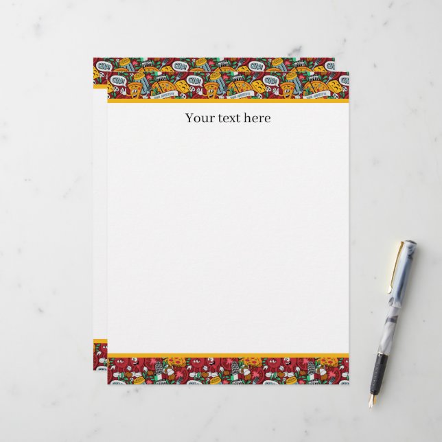 Cute tiled pizza shop vendors customizable  custom letterhead (Front/Back In Situ)
