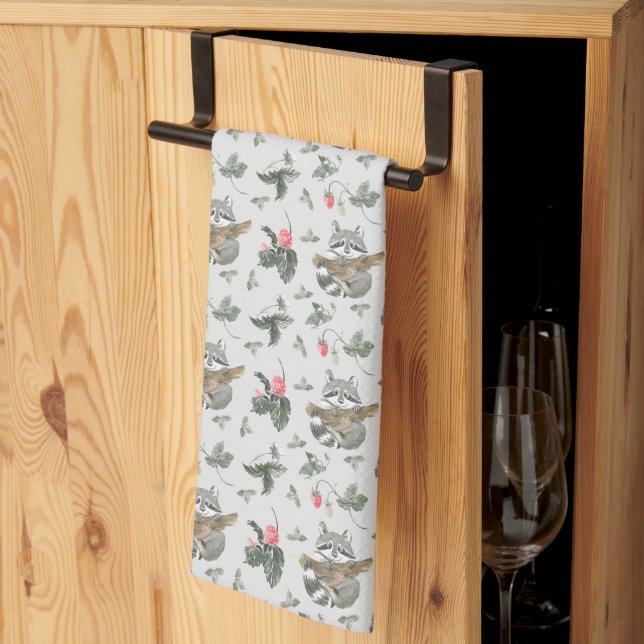 cute tiled racoon lovers pattern tea towel (Thirds Fold)