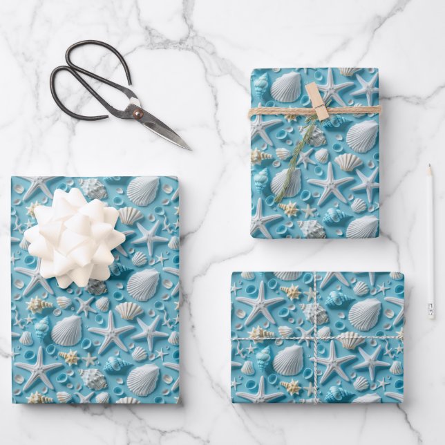 Cute tiled seashell pattern beach party  wrapping paper sheet (Front)