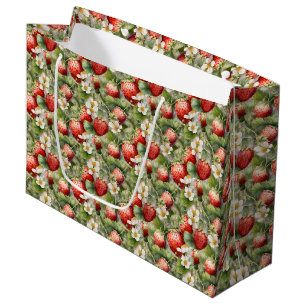 Cute tiled strawberry pattern baby shower large gift bag