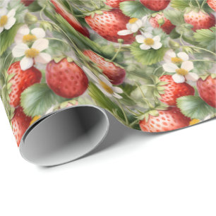 Cute tiled strawberry pattern baby shower wrapping paper