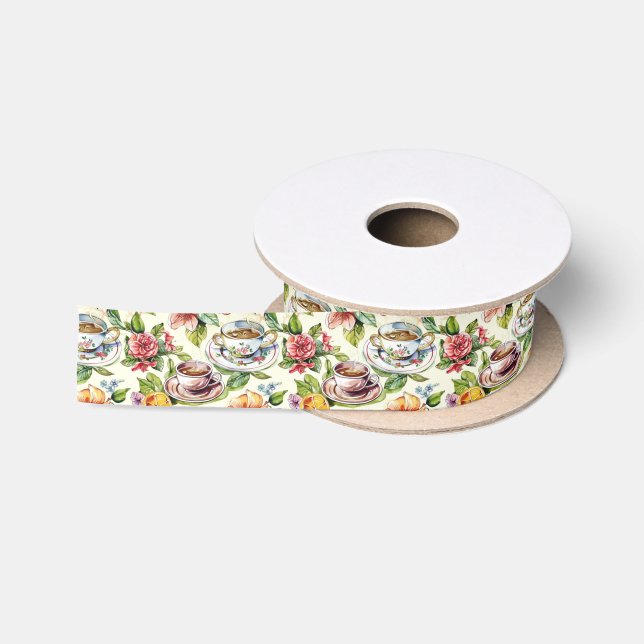 Cute tiled tea party  satin ribbon (Spool)