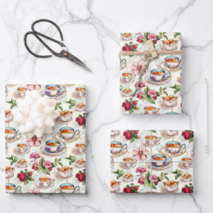 Cute tiled tea party  wrapping paper sheet