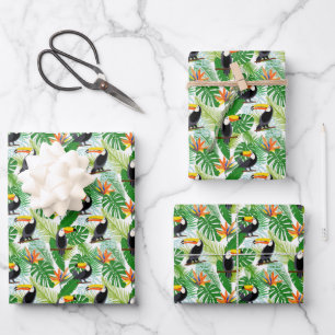 Cute tiled toucan party tropical bird wrapping paper sheet