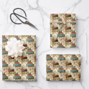 cute tiled traveling suitcases pattern wrapping paper sheet
