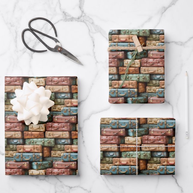 cute tiled travelling suitcases pattern  wrapping paper sheet (Front)