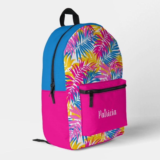 Cute tiled Tropical leaf pattern teen girls Printed Backpack (Back Corner Left)