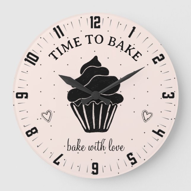 Cute Time To Bake Bakers Kitchen Large Clock (Front)