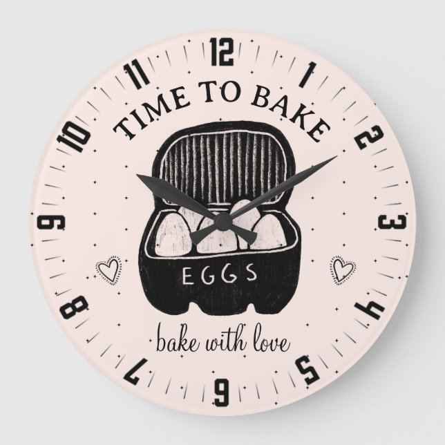 Cute Time To Bake Bakers Kitchen Large Clock (Front)