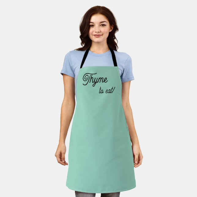 Cute Time to Eat Thyme Spice Pun Apron (Worn)