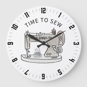 Cute Time To Sew Large Clock