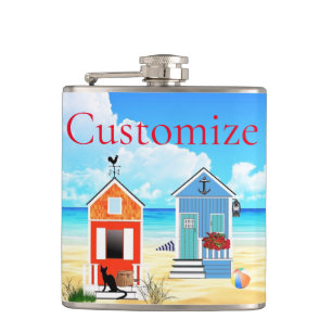 Cute Tiny Beach Shacks Thunder_Cove Hip Flask