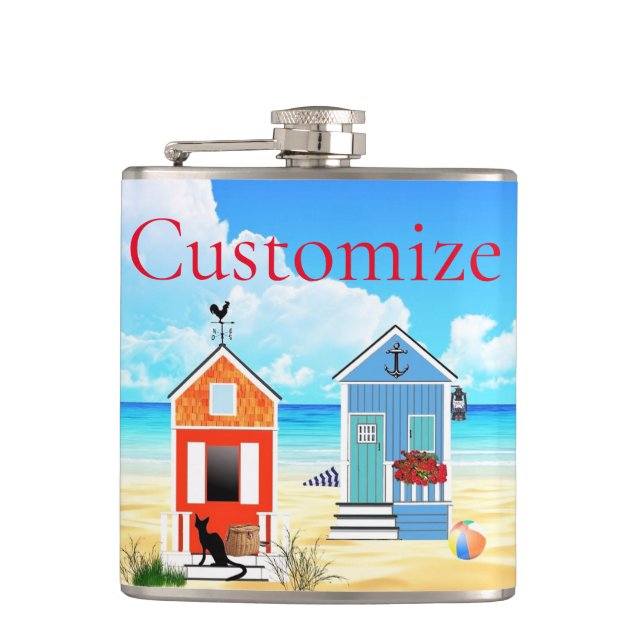 Cute Tiny Beach Shacks Thunder_Cove Hip Flask (Front)
