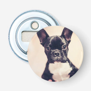 Cute Tiny Black and White Puppy Bottle Opener