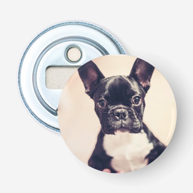 Cute Tiny Black and White Puppy Bottle Opener (Front)