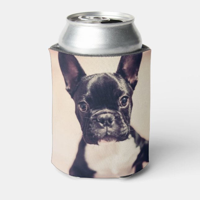 Cute Tiny Black and White Puppy Can Cooler (Can Back)