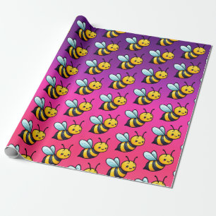 Cute Tiny Cartoon yellow bees pattern Wrapping Paper