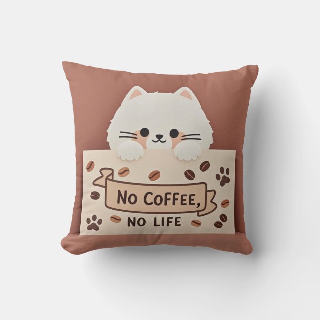 Cute Tiny cat paw prints and coffee beans Cushion (Front)