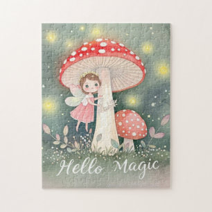 Cute Tiny fairy perched on top of mushroom Jigsaw Puzzle