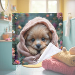Cute, tiny, fluffy puppy surrounded by flowers wash cloth<br><div class="desc">Cute little fluffy Maltese puppy wrapped in a blanket surrounded by delicate vintage flowers. Perfect,  small gift idea for kids! Natural colours,  green,  playful and romantic.</div>