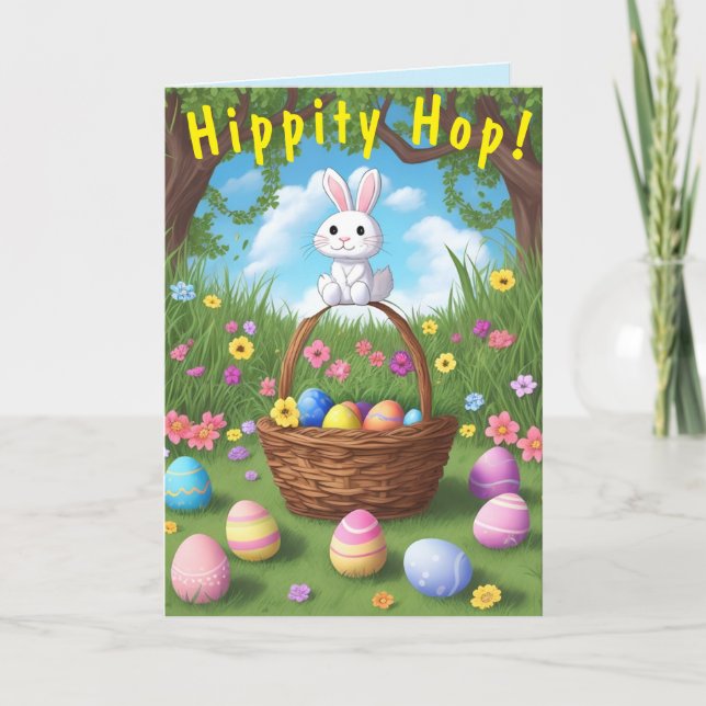 Cute & Tiny Hippity Hop Rabbit Easter Card (Front)