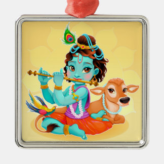 Cute Tiny Krishna & Cow Metal Tree Decoration