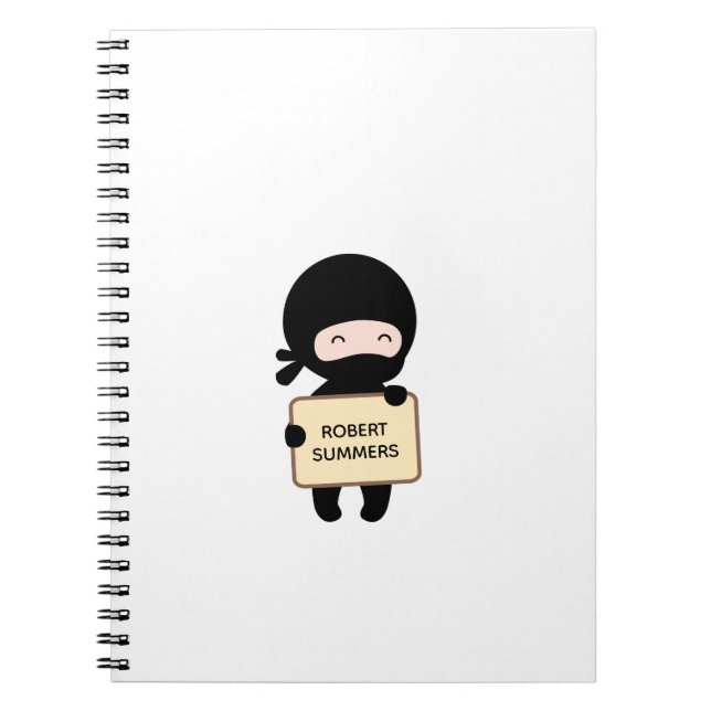 Cute Tiny Ninja Holding Sign Custom Name Notebook (Front)