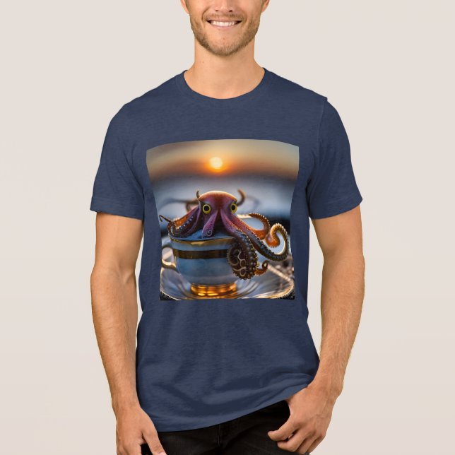  Cute tiny octopus in a teacup at sunrise Tri-Blend Shirt (Front)