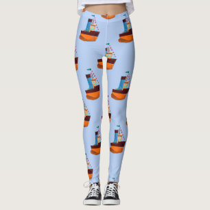 Cute Tiny Tugboat Thunder-Cove Leggings