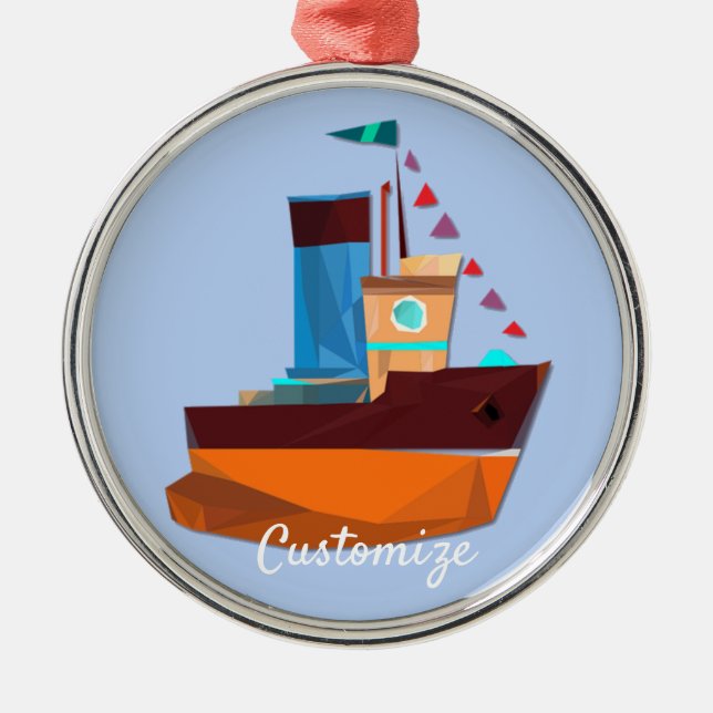 Cute Tiny Tugboat Thunder-Cove  Metal Tree Decoration (Front)