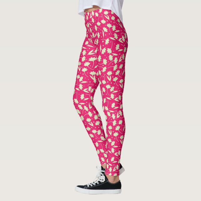 Cute tiny white flower pattern pink pattern leggings (Left)
