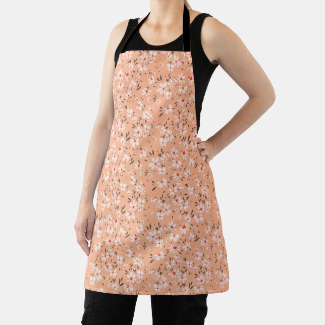 cute tiny white flower with red background apron (Insitu)