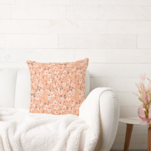cute tiny white flower with red background cushion