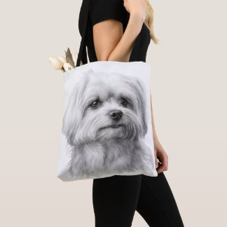 CUTE TINY WHITE MALTESE PUPPY DOG TOTE BAG