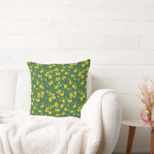 cute tiny yellow flower with green background cushion