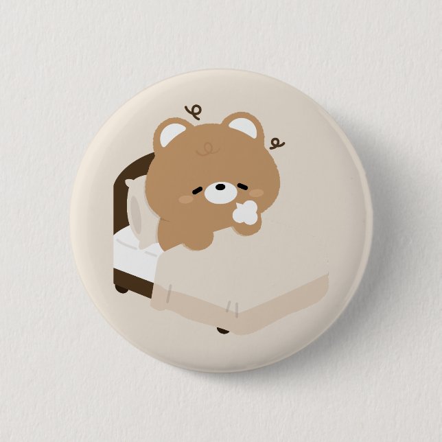 Cute Tired Brown Bear 6 Cm Round Badge (Front)