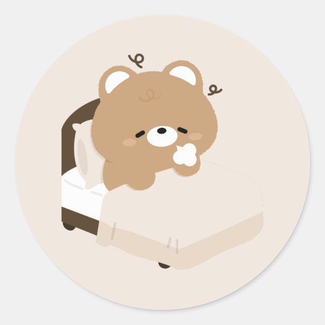 Cute Tired Brown Bear Classic Round Sticker (Front)